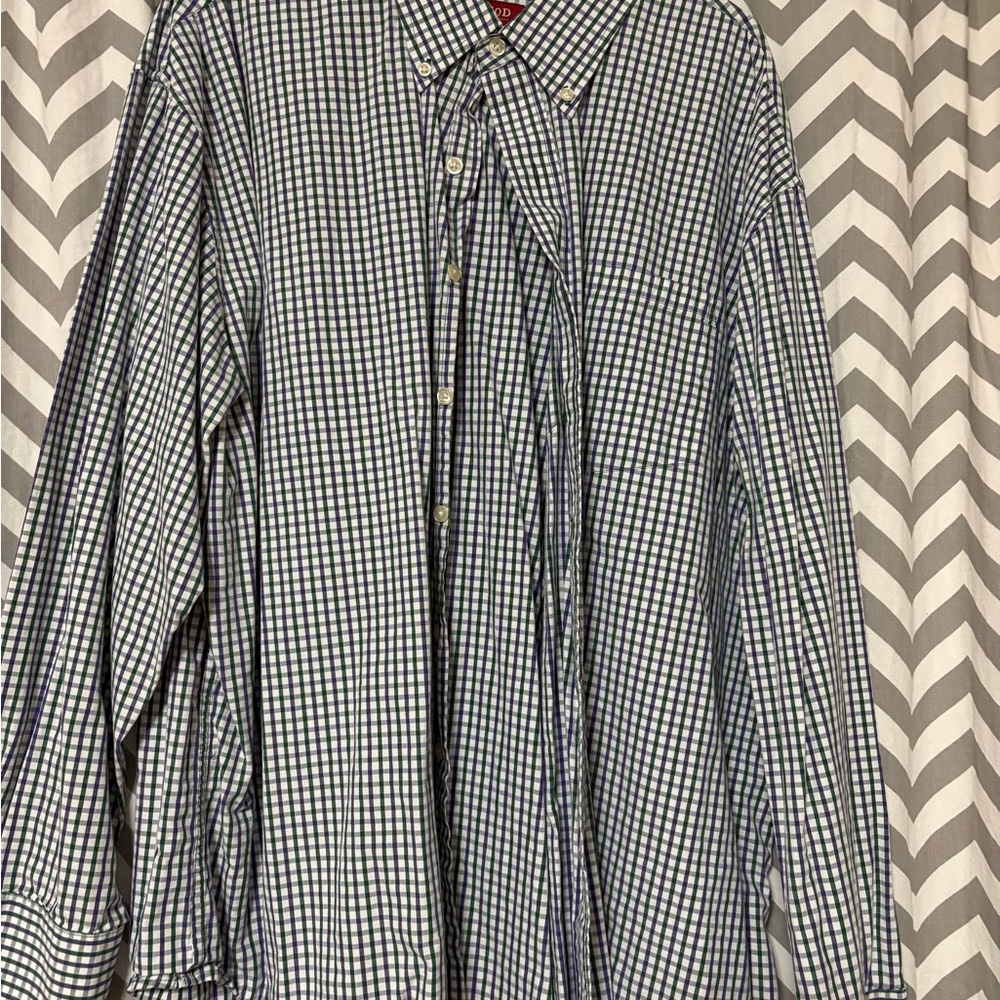 Izod Blue and White Gingham Button-Down Shirt